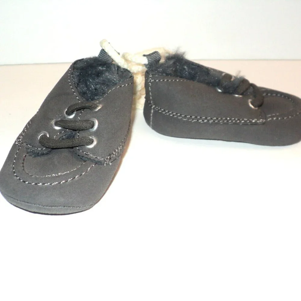 New Baby Gap Moccasins Boy's Size 0-3 Months with Faux Fur Lining Brown-Gray